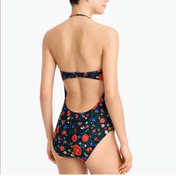 J. Crew Factory Floral Halter Strapless One Piece Swimsuit Size Meduim - Picture 2 of 9